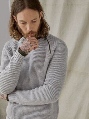 Belstaff Light Grey Ribbed Heavyweight Sweater With Shoulder Zipper Detail/8400
